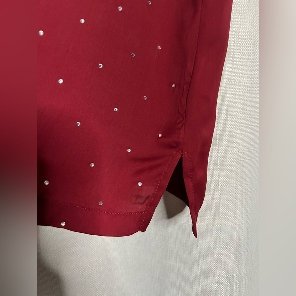 Tradition Burgundy Red Satin Rhinestone Top 1X - Picture 5 of 8
